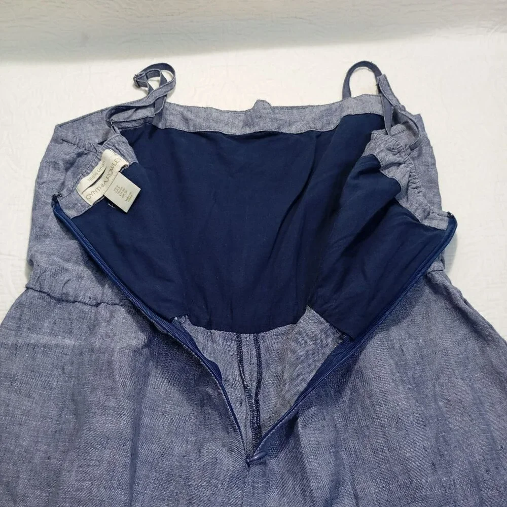 Cynthia Rowley Romper Blue 100% Linen Womens Adjustable Straps Size 6 - Picture 4 of 9